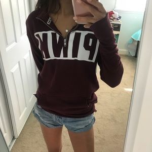 Maroon Quarter Zip Pink Sweatshirt